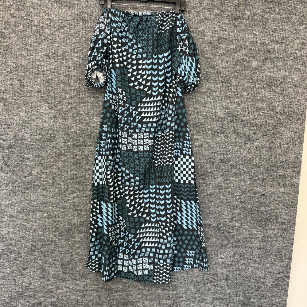 Hawaii's Finest Maxi Dress Women XS Blue Geometric Off-Shoulder Limited Edition